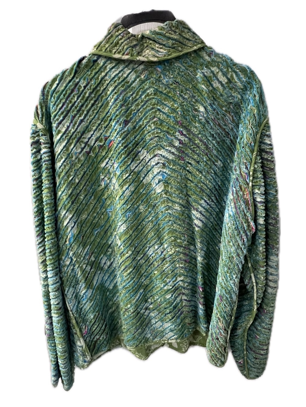 Green Multitone Textured Button-Up Cardigan - Picture 2 of 6